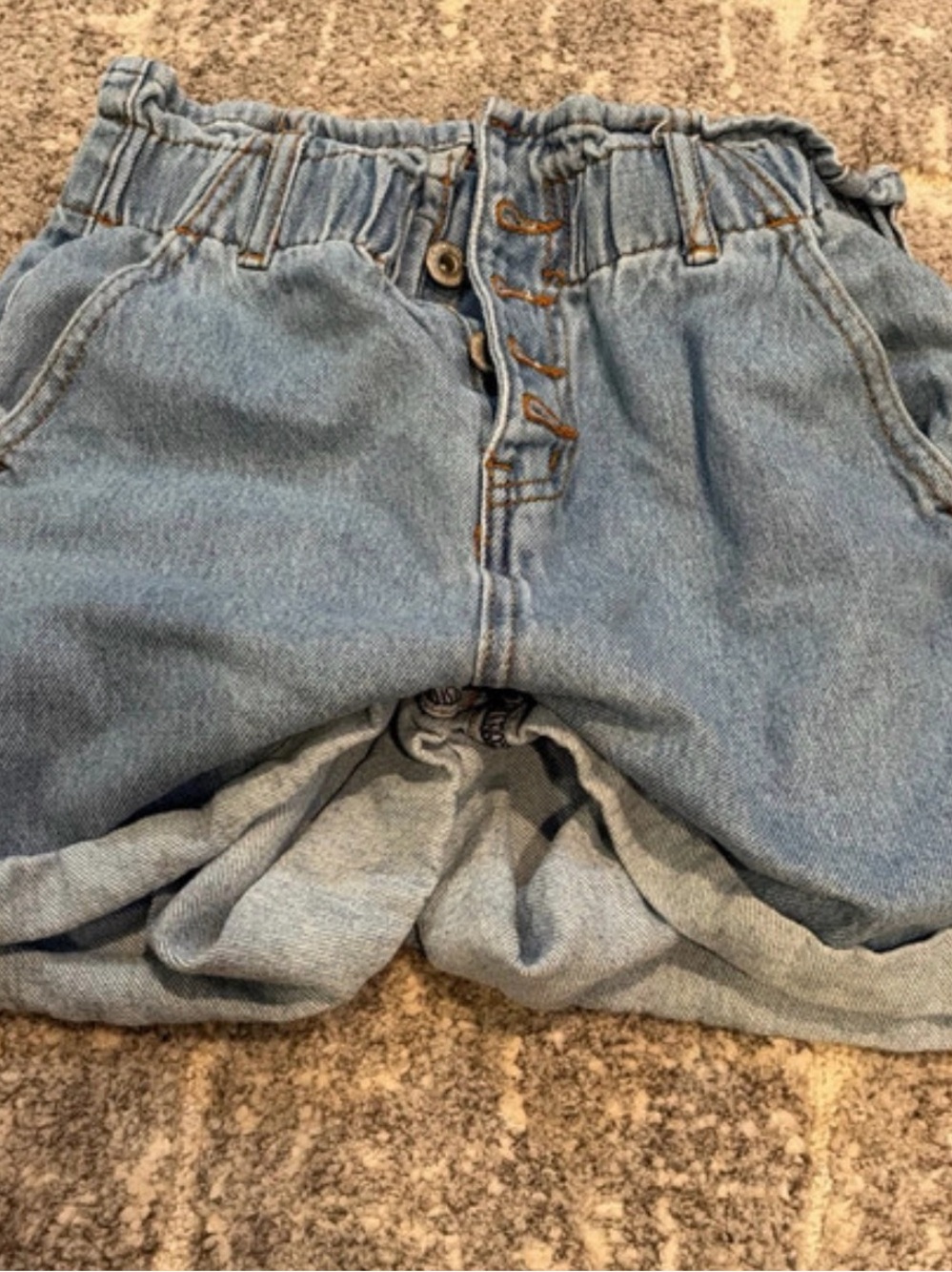 Women's Light Blue Denim Jean Shorts with Paperbag Waist
